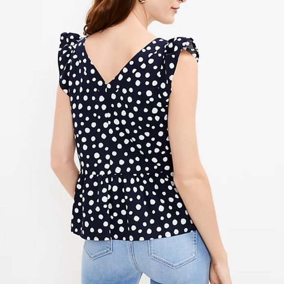 LOFT Zoo Dot Flutter Peplum Top LP - Picture 2 of 10